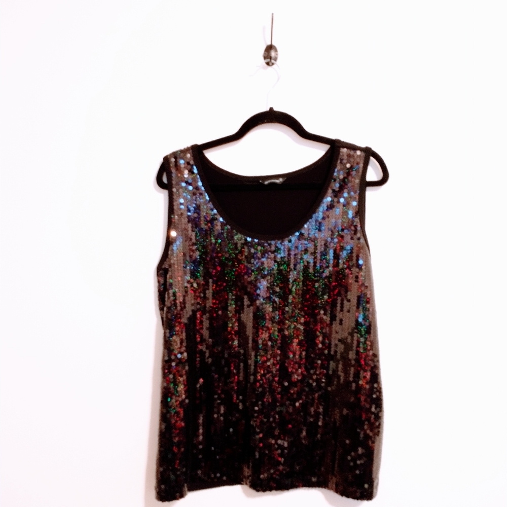 Autonomy black sequin front tank top size large